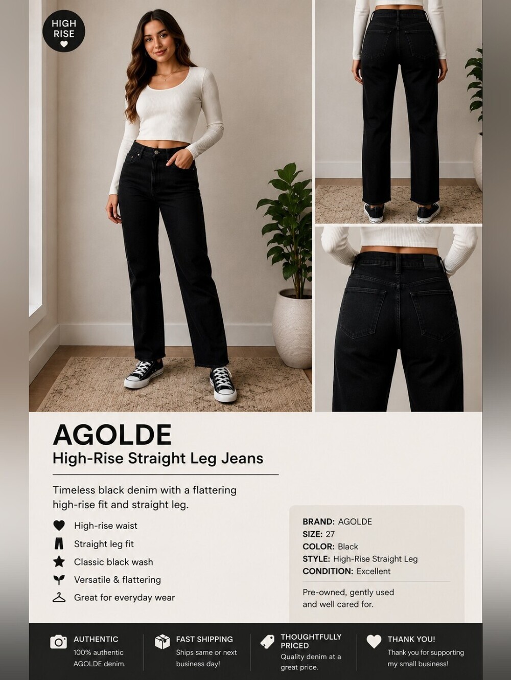 AGOLDE High-Rise Straight Leg Jeans black size 27